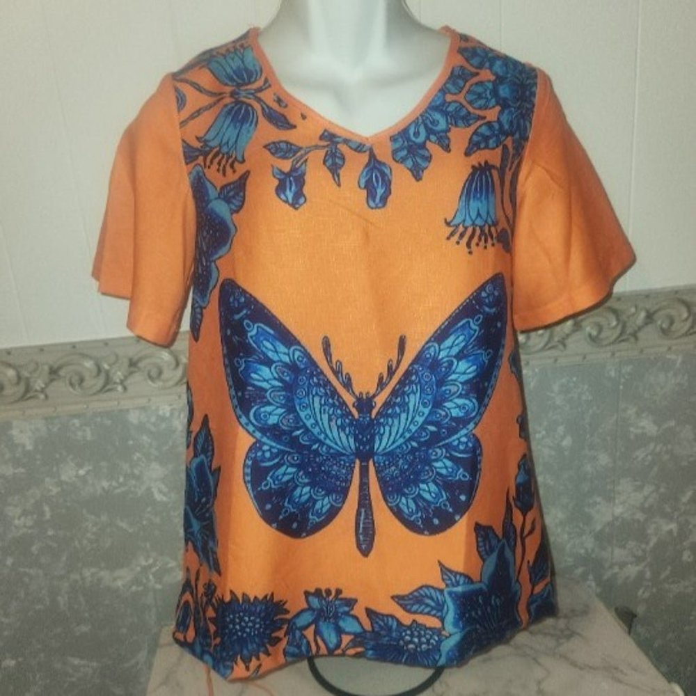 Miss look stylish butterfly blouse w/ tie string waistband, size Medium